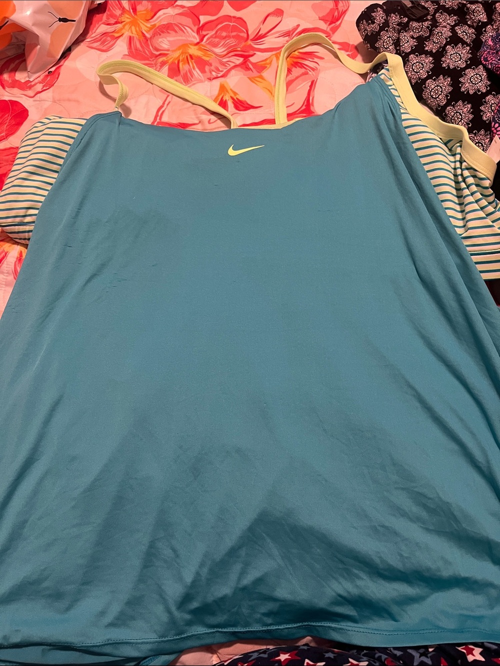 Nike Teal Athletic Camisole with Light Cream Straps bathing suit top